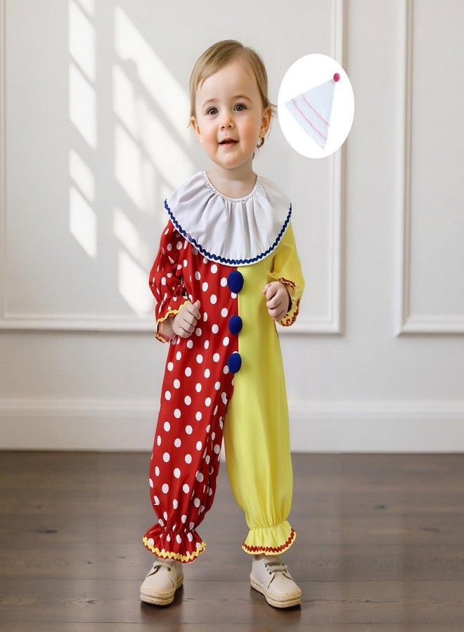 Thorn Tree Toddler Halloween Outfits Baby Boy Girl Clown Costume Contrast Color Long Sleeve Jumpsuit Hat Smocked Outfits (Red, 6-12 Months) - Image 2